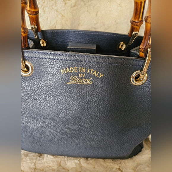 GUCCI 2 Way Bamboo Leather Small Shopper Navy 336032 - Picture 3 of 17